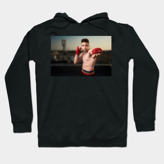 Kickbox fighter training in urban environment Hoodie by naturalis